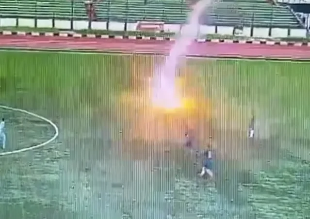 A footballer tragically passed away after being struck by lightning in Indonesia. A horrifying video of the incident has gone viral