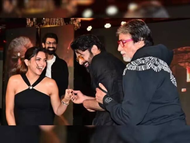 Prabhas and Amitabh Bachchan vie to assist expectant Deepika Padukone descend from the stage at the ‘Kalki 2898 AD’ pre-release event