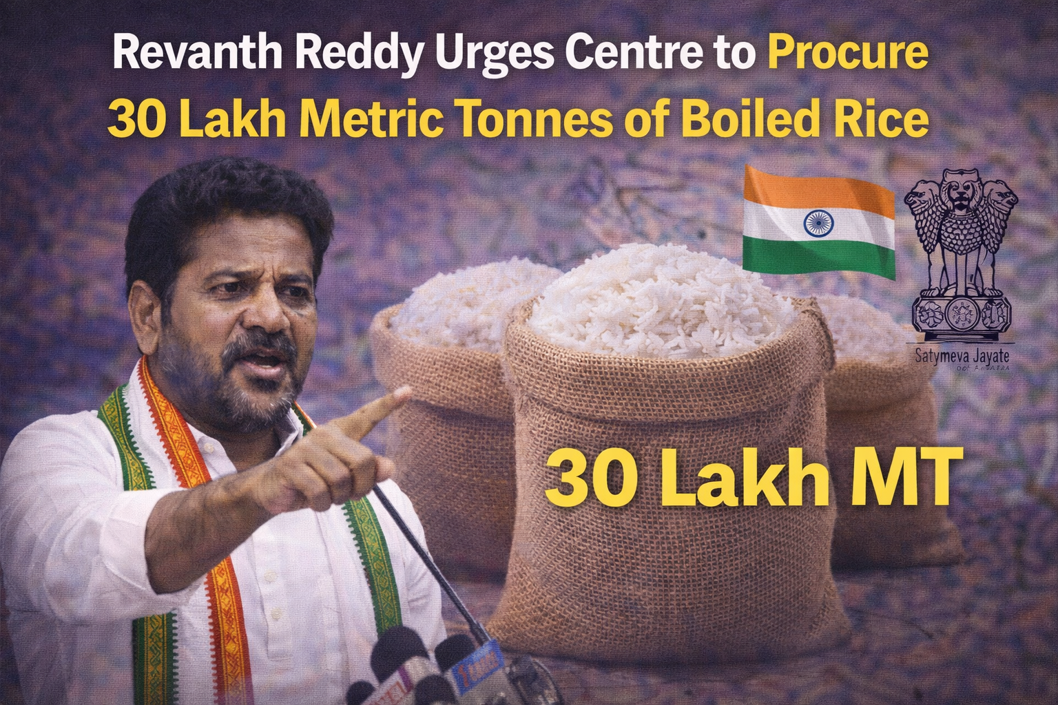 Revanth Reddy urges centre to procure 30 Lakh Metric Tonnes of boiled rice