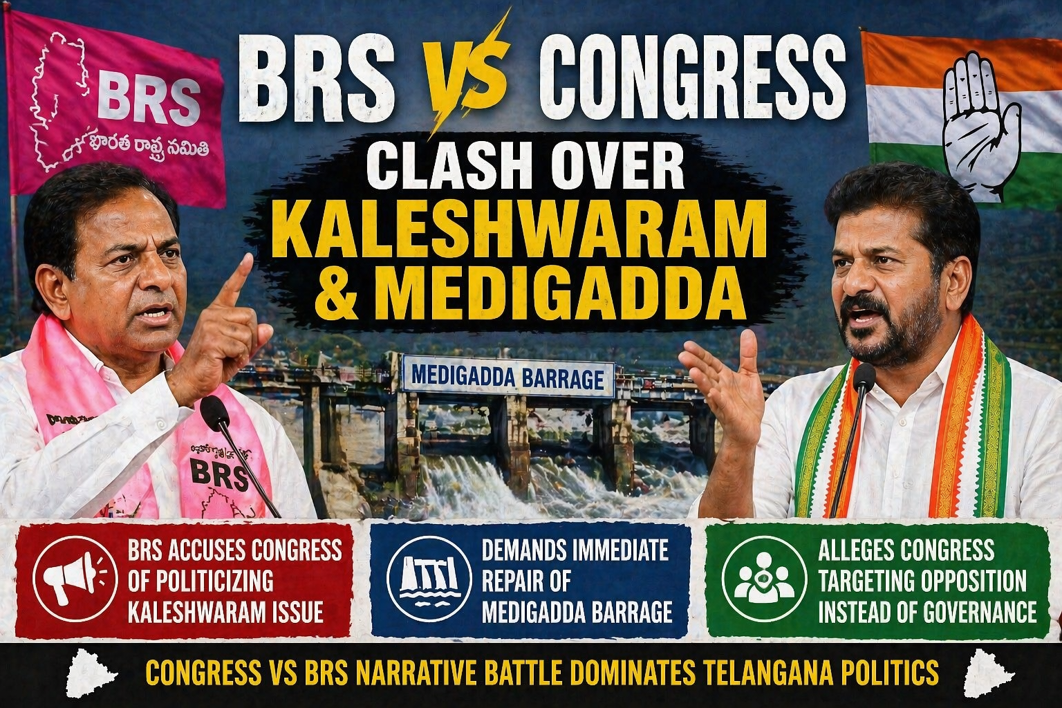 BRS vs Congress Clash Over Kaleshwaram & Medigadda