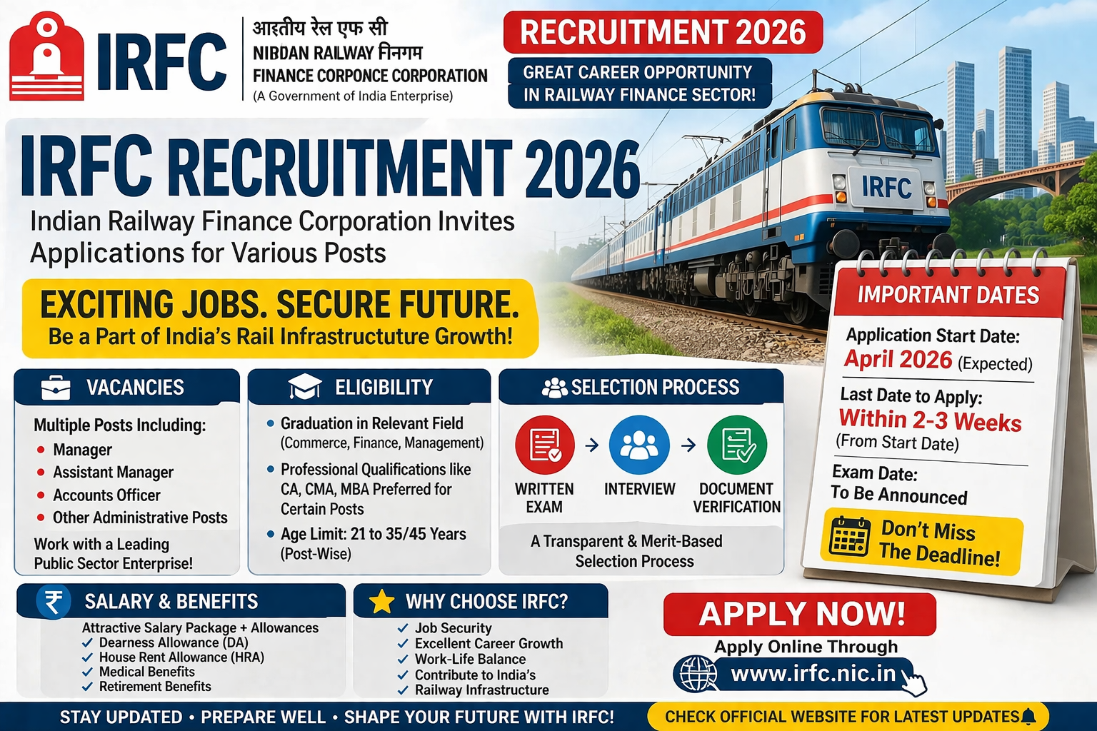 IRFC Recruitment 2026: Major Job Opportunity Announced – Check Eligibility, Dates, and How to Apply