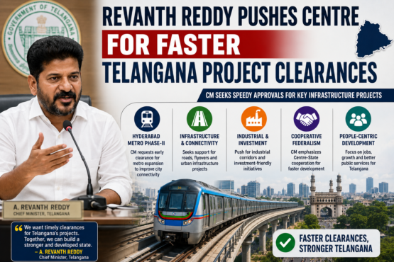 Telangana CM Revanth Reddy urges the Centre to speed up approvals for Metro expansion, infrastructure, and industrial projects to boost development and economic growth in the state.