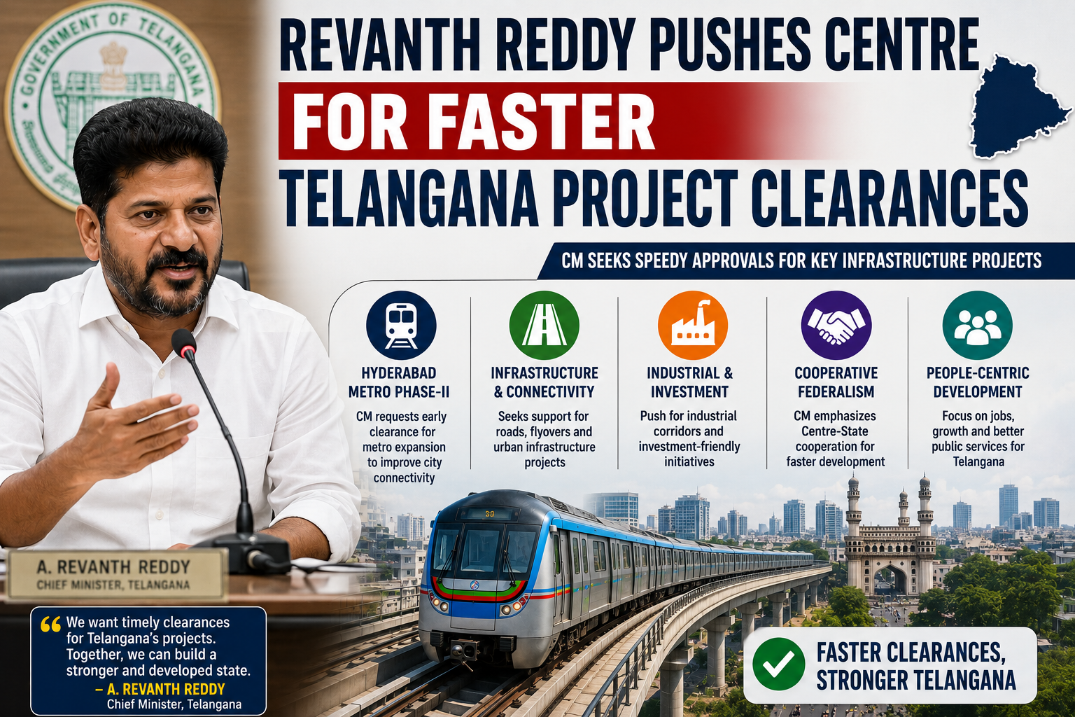 Revanth Reddy Pushes Centre for Faster Telangana Project Clearances