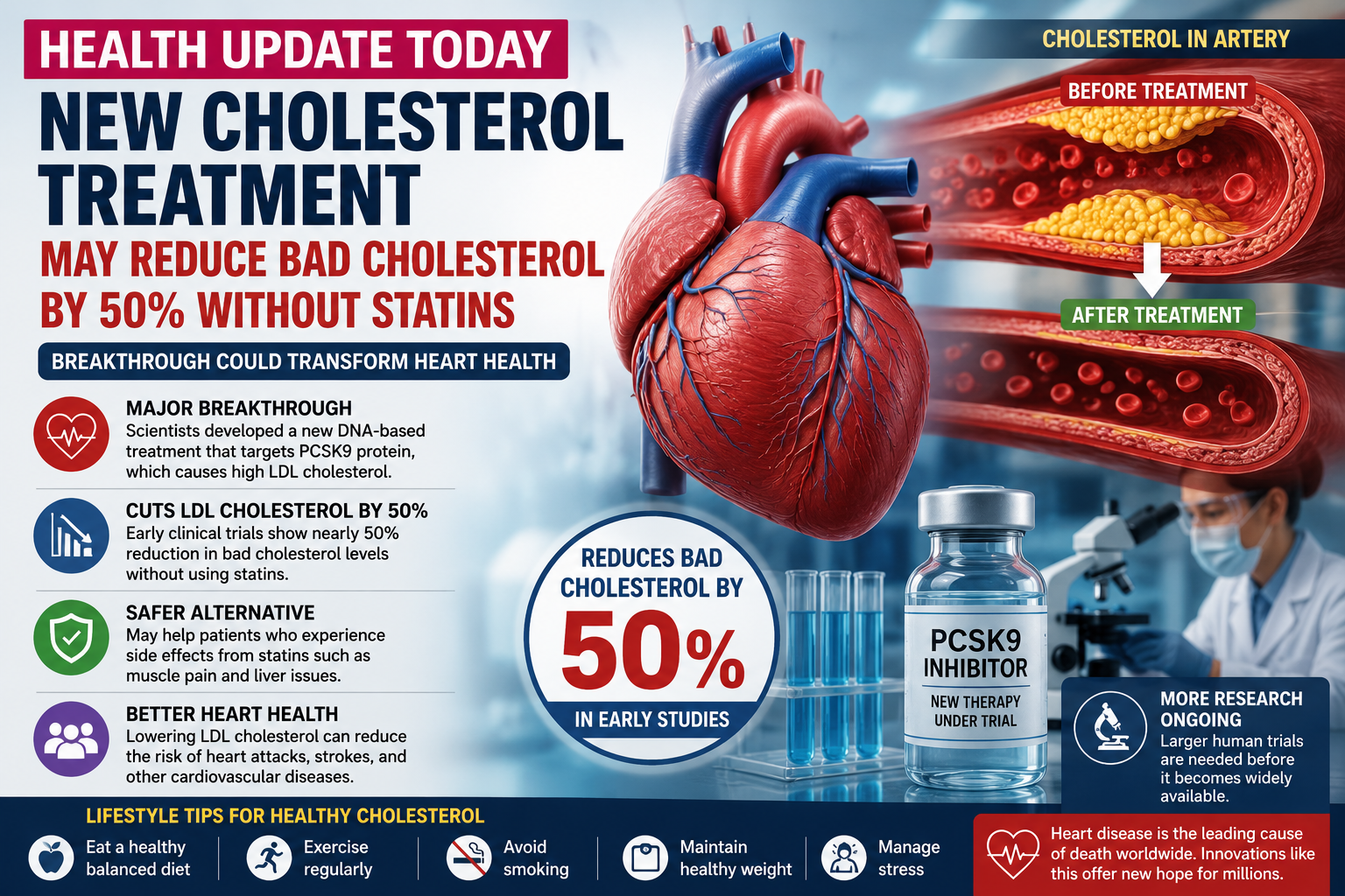 New Cholesterol Treatment May Reduce Bad Cholesterol by 50% Without Statins: Major Health Update Today