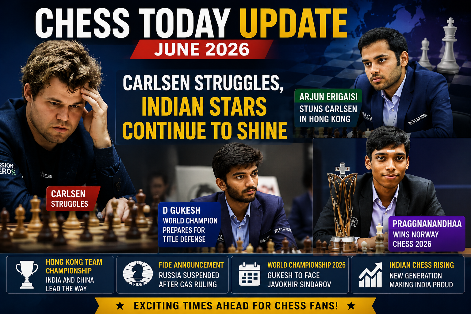 Chess Today Update (June 2026): Carlsen Struggles, Indian Stars Continue to Shine