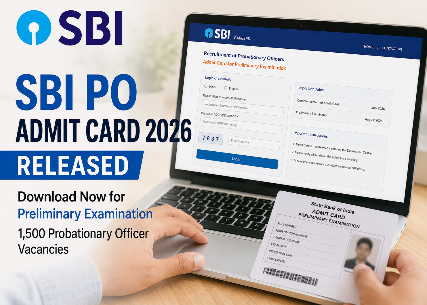 SBI PO Admit Card 2026 Released: Download Prelims Hall Ticket for 1,500 Probationary Officer Vacancies