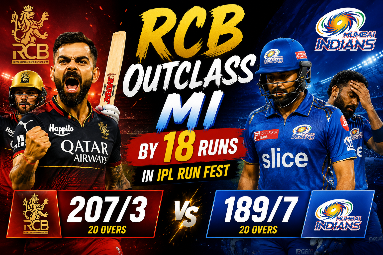 RCB Outclass MI by 18 Runs in IPL Run Fest