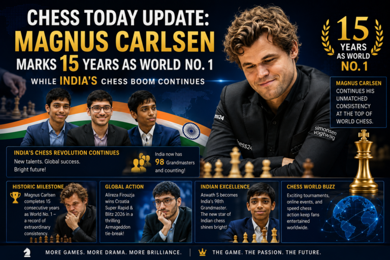 Chess Today Update: Magnus Carlsen Marks 15 Years as World No. 1 While India’s Chess Boom Continues