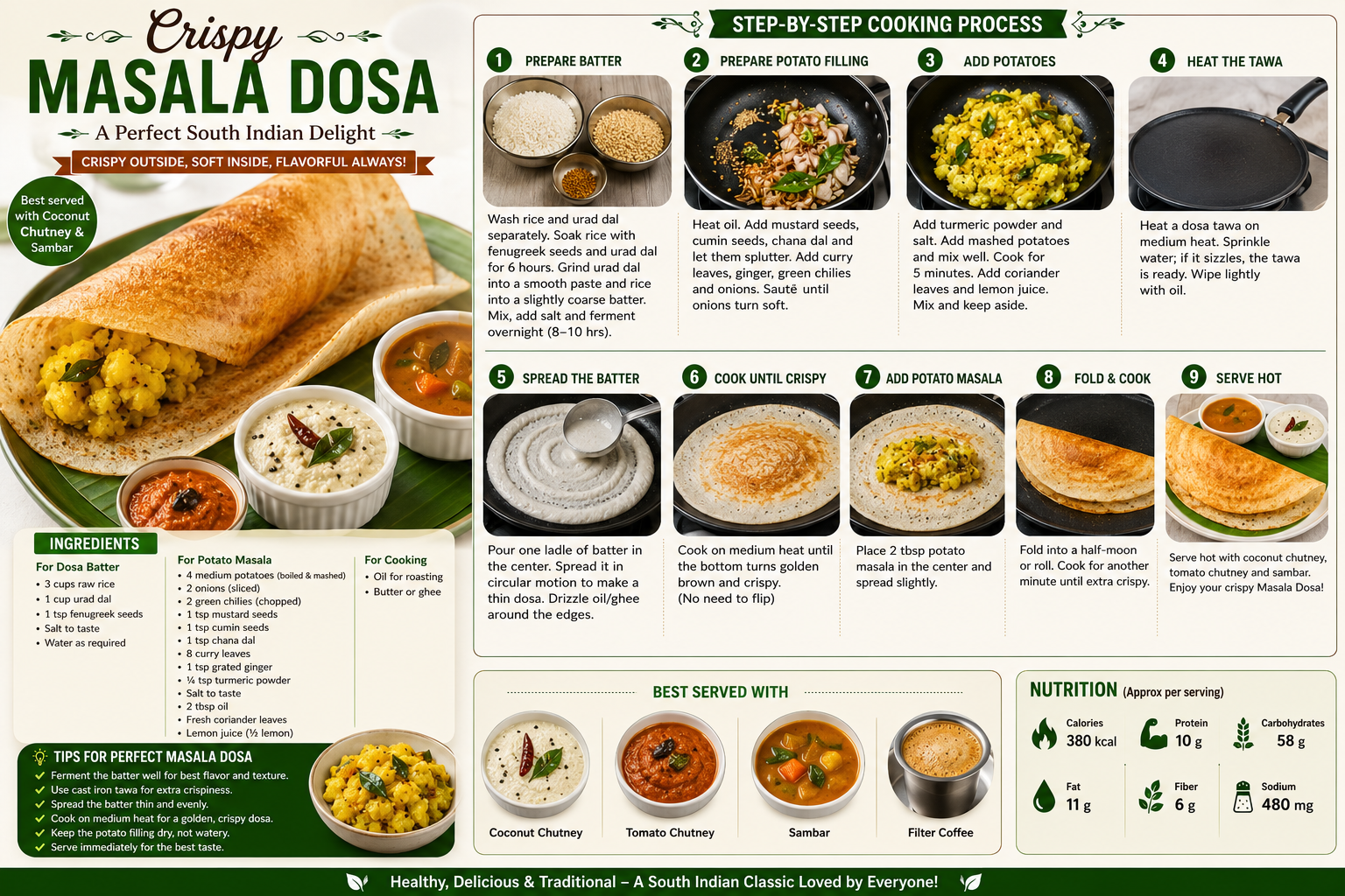 Crispy Masala Dosa Recipe – The Perfect South Indian Breakfast