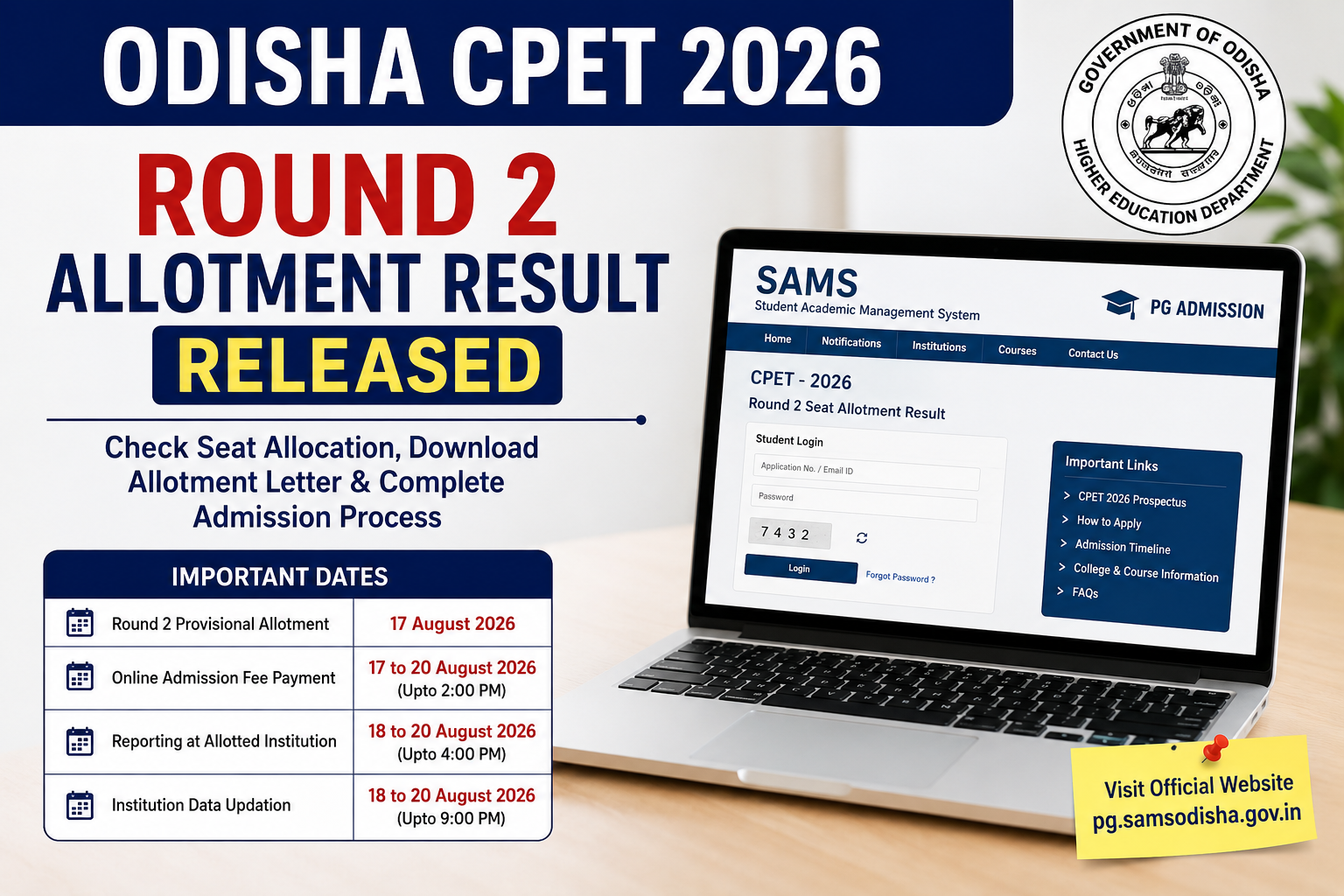 Odisha CPET 2026 Round 2 Allotment Result Released: Check Seat Allocation, Download Letter and Complete Admission Process