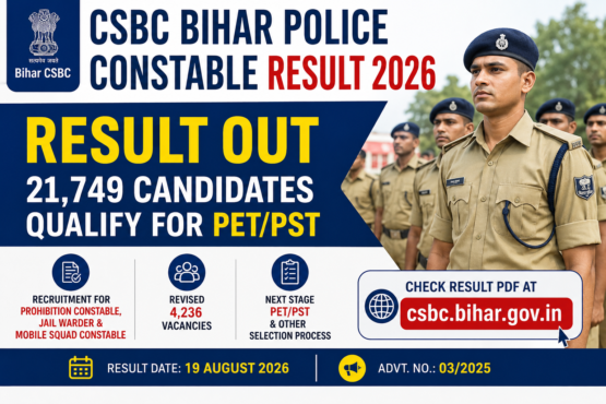 CSBC Bihar Police Constable Result 2026 OUT: 21,749 Candidates Qualify for PET/PST