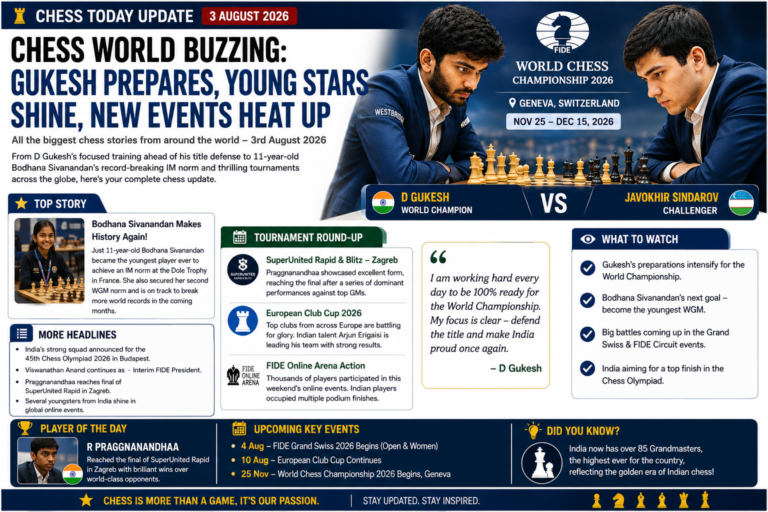 Chess Today Update: Gukesh’s World Championship Focus and Bodhana’s Historic Rise Dominate