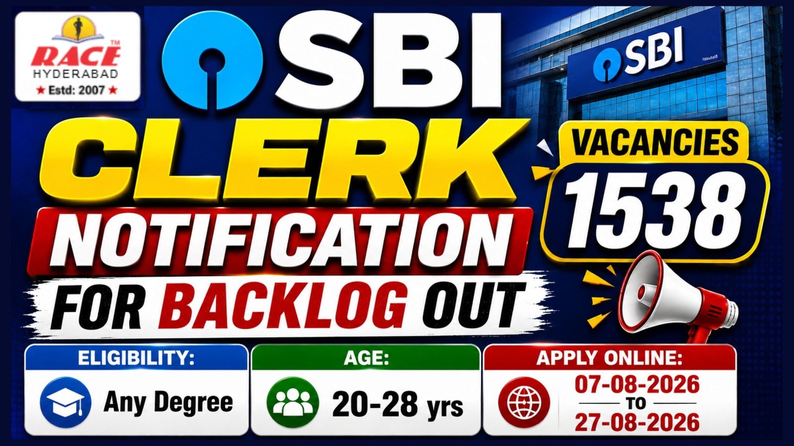 SBI Clerk Recruitment 2026: Online Registration for 1,538 Junior Associate Posts Ends Today