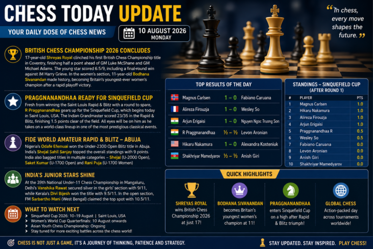 Chess Today Update: Major Wins, Rising Stars & Big Tournament Action – August 10, 2026
