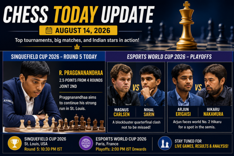 Chess Today Update: Praggnanandhaa, Arjun & Nihal in Action on August 14, 2026 ♟️