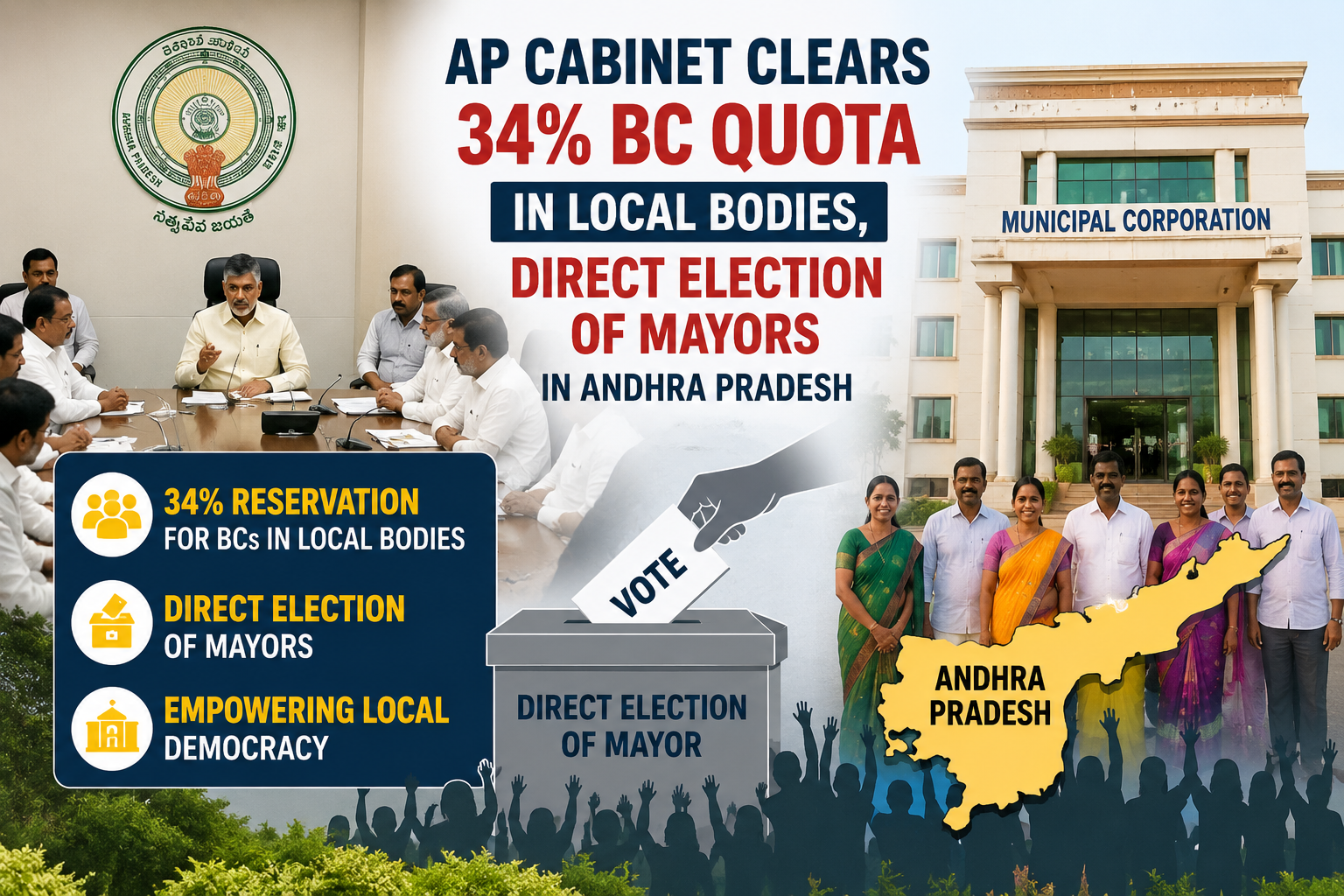 AP Cabinet Clears 34% BC Quota in Local Bodies and Direct Election of Mayors