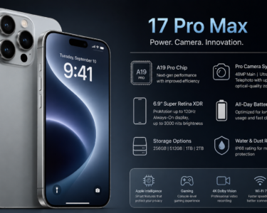 iPhone 17 Pro Max – A Powerful Premium Smartphone Introduction The iPhone 17 Pro Max remains one of the most talked-about premium smartphones, combining powerful performance, advanced cameras, a large OLED display, and long battery life. It was introduced as part of the iPhone 17 Pro lineup in September 2025. Apple equipped it with the A19 Pro chip, a new aluminium unibody design, and upgraded camera technology. Premium Design The iPhone 17 Pro Max features an aluminium unibody design with Ceramic Shield 2 on the front and Ceramic Shield on the back. It is available in Silver, Cosmic Orange, and Deep Blue. The phone has a large 6.9-inch display, making it particularly attractive for gaming, video streaming, photography, and productivity. Powerful A19 Pro Performance At the heart of the iPhone 17 Pro Max is the A19 Pro chip, designed to deliver high performance while improving efficiency. It includes a 6-core CPU, 6-core GPU with Neural Accelerators, and a 16-core Neural Engine. This makes the device well suited for demanding applications, high-end gaming, video editing, and AI-powered features. Advanced Camera System The camera system is one of the biggest attractions of the iPhone 17 Pro Max. It features a 48MP Pro Fusion camera system, including Main, Ultra Wide, and Telephoto cameras. The telephoto system supports up to 8x optical-quality zoom, while advanced photography features support high-resolution photos, Night mode, ProRAW, macro photography, and improved portrait capabilities. Stunning 6.9-Inch Display The Super Retina XDR OLED display measures 6.9 inches and has a 2868 × 1320 resolution at 460 pixels per inch. It also includes ProMotion with adaptive refresh rates up to 120Hz, Always-On display functionality, HDR, and up to 3,000 nits of outdoor peak brightness. Apple Intelligence Apple Intelligence is integrated into the iPhone experience, bringing AI-powered capabilities across supported apps and features. The A19 Pro chip and Neural Engine provide the processing foundation for these intelligent features while maintaining Apple's emphasis on privacy. Storage and Durability The iPhone 17 Pro Max comes in 256GB, 512GB, 1TB, and 2TB storage configurations. It also carries an IP68 rating for water and dust resistance, providing additional protection for everyday use. Why It Is Still Trending The iPhone 17 Pro Max continues to attract attention as the next iPhone generation approaches. Current reports indicate that Apple is preparing to introduce the iPhone 18 Pro and iPhone 18 Pro Max on September 9, 2026, making the iPhone 17 Pro Max an important comparison point for buyers deciding whether to purchase now or wait. Conclusion The iPhone 17 Pro Max combines a premium design, powerful A19 Pro performance, professional-grade cameras, a large 6.9-inch ProMotion display, advanced AI capabilities, and extensive storage options. Even as attention shifts toward the upcoming iPhone generation, it remains a powerful flagship smartphone and an attractive option for users looking for high-end performance and photography capabilities.
