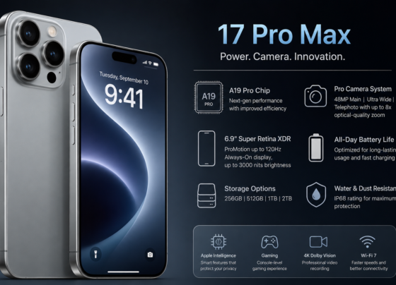 iPhone 17 Pro Max – A Powerful Premium Smartphone Introduction The iPhone 17 Pro Max remains one of the most talked-about premium smartphones, combining powerful performance, advanced cameras, a large OLED display, and long battery life. It was introduced as part of the iPhone 17 Pro lineup in September 2025. Apple equipped it with the A19 Pro chip, a new aluminium unibody design, and upgraded camera technology. Premium Design The iPhone 17 Pro Max features an aluminium unibody design with Ceramic Shield 2 on the front and Ceramic Shield on the back. It is available in Silver, Cosmic Orange, and Deep Blue. The phone has a large 6.9-inch display, making it particularly attractive for gaming, video streaming, photography, and productivity. Powerful A19 Pro Performance At the heart of the iPhone 17 Pro Max is the A19 Pro chip, designed to deliver high performance while improving efficiency. It includes a 6-core CPU, 6-core GPU with Neural Accelerators, and a 16-core Neural Engine. This makes the device well suited for demanding applications, high-end gaming, video editing, and AI-powered features. Advanced Camera System The camera system is one of the biggest attractions of the iPhone 17 Pro Max. It features a 48MP Pro Fusion camera system, including Main, Ultra Wide, and Telephoto cameras. The telephoto system supports up to 8x optical-quality zoom, while advanced photography features support high-resolution photos, Night mode, ProRAW, macro photography, and improved portrait capabilities. Stunning 6.9-Inch Display The Super Retina XDR OLED display measures 6.9 inches and has a 2868 × 1320 resolution at 460 pixels per inch. It also includes ProMotion with adaptive refresh rates up to 120Hz, Always-On display functionality, HDR, and up to 3,000 nits of outdoor peak brightness. Apple Intelligence Apple Intelligence is integrated into the iPhone experience, bringing AI-powered capabilities across supported apps and features. The A19 Pro chip and Neural Engine provide the processing foundation for these intelligent features while maintaining Apple's emphasis on privacy. Storage and Durability The iPhone 17 Pro Max comes in 256GB, 512GB, 1TB, and 2TB storage configurations. It also carries an IP68 rating for water and dust resistance, providing additional protection for everyday use. Why It Is Still Trending The iPhone 17 Pro Max continues to attract attention as the next iPhone generation approaches. Current reports indicate that Apple is preparing to introduce the iPhone 18 Pro and iPhone 18 Pro Max on September 9, 2026, making the iPhone 17 Pro Max an important comparison point for buyers deciding whether to purchase now or wait. Conclusion The iPhone 17 Pro Max combines a premium design, powerful A19 Pro performance, professional-grade cameras, a large 6.9-inch ProMotion display, advanced AI capabilities, and extensive storage options. Even as attention shifts toward the upcoming iPhone generation, it remains a powerful flagship smartphone and an attractive option for users looking for high-end performance and photography capabilities.