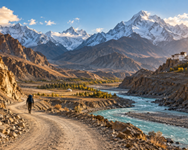 Rugged high-altitude road winding through the mountains of Asia and the Himalayas