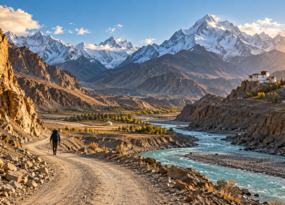 Rugged high-altitude road winding through the mountains of Asia and the Himalayas