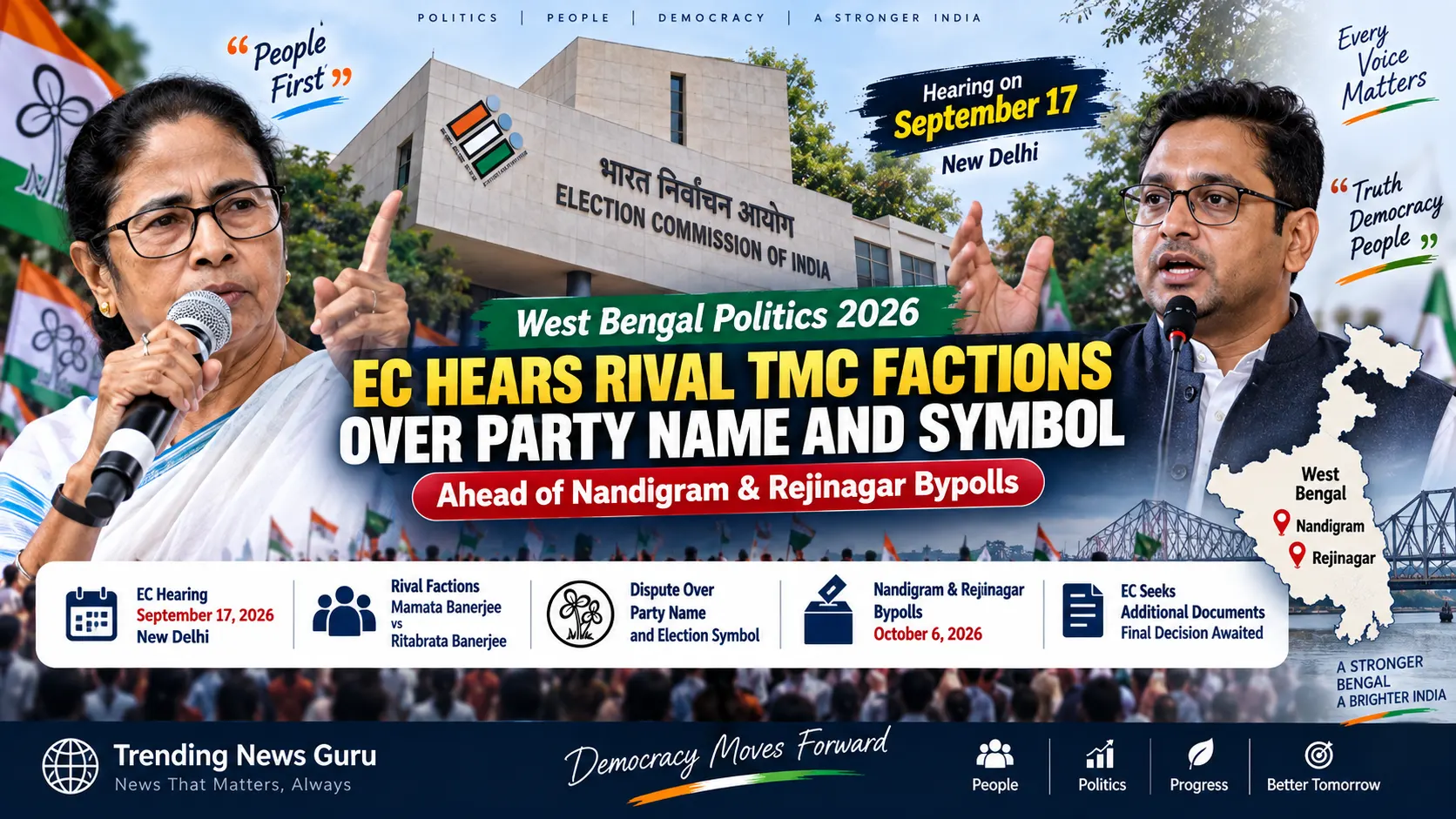 West Bengal Politics 2026: Election Commission Hears Rival TMC Factions Over Party Name and Election Symbol