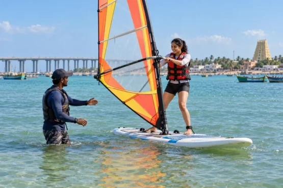 Beginners learning an adventure sport with an instructor in Tamil Nadu