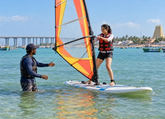 Beginners learning an adventure sport with an instructor in Tamil Nadu