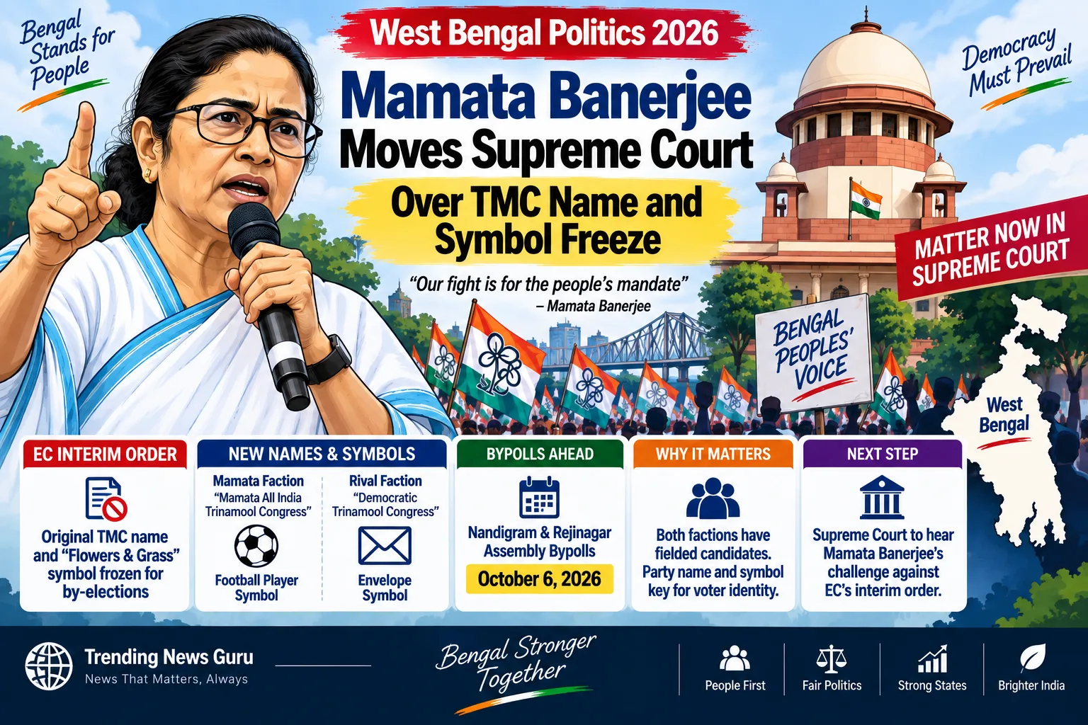 West Bengal Politics 2026: Mamata Banerjee Moves Supreme Court Over TMC Name and Symbol Freeze