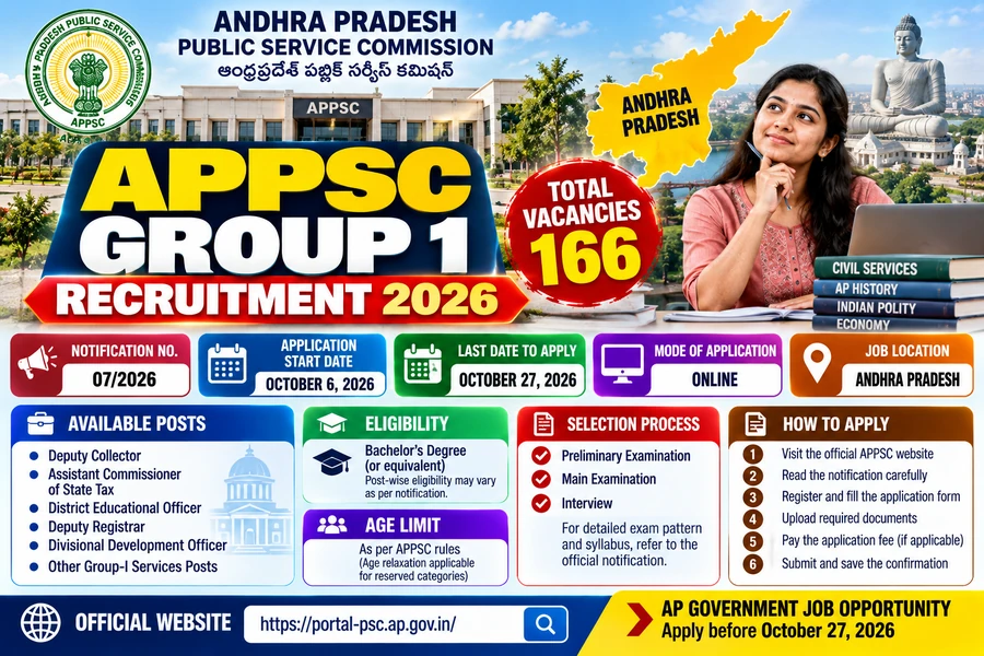 AP Jobs 2026: APPSC Group 1 Recruitment Notification Released for 166 Vacancies
