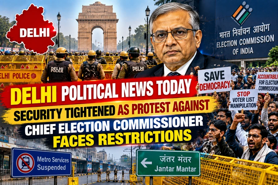Delhi Political News Today: Security Tightened as Protest Against Chief Election Commissioner Faces Restrictions