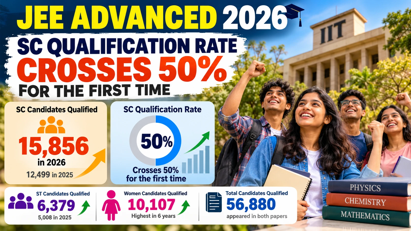 JEE Advanced 2026: SC Qualification Rate Crosses 50% for the First Time