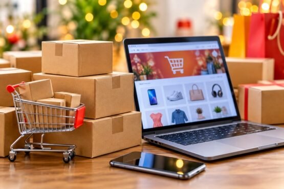 Online shopping sales in India with e-commerce products and delivery packages