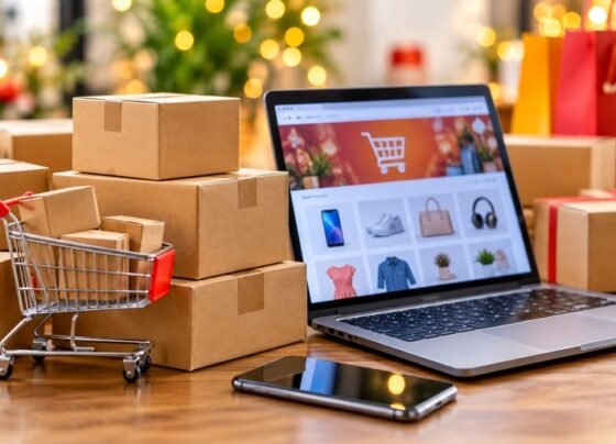 Online shopping sales in India with e-commerce products and delivery packages