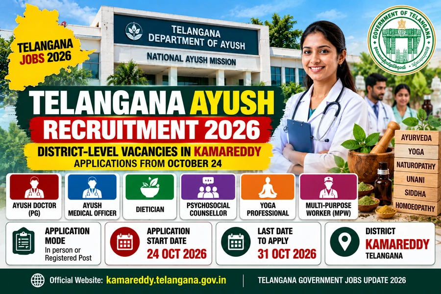 Telangana AYUSH Recruitment 2026: District-Level Vacancies in Kamareddy, Applications From October 24